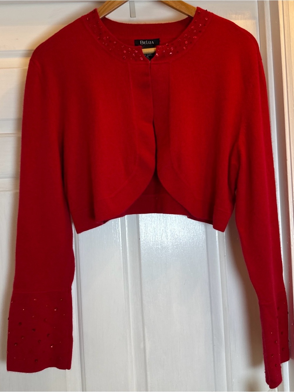 VTG Beliza Red Cropped Angora Blend Bolero Cardigan Beading/Sequins Size XL NWT